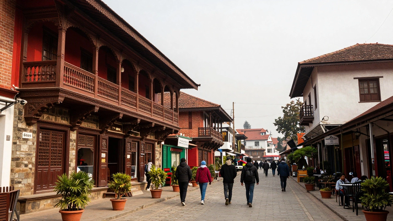 Cobblestone Mall Road in Shimla with historic colonial architecture