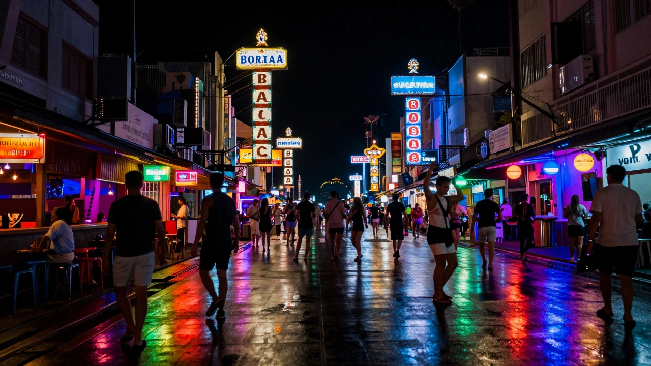 Neon-lit Bangla Road nightlife scene in Patong Beach