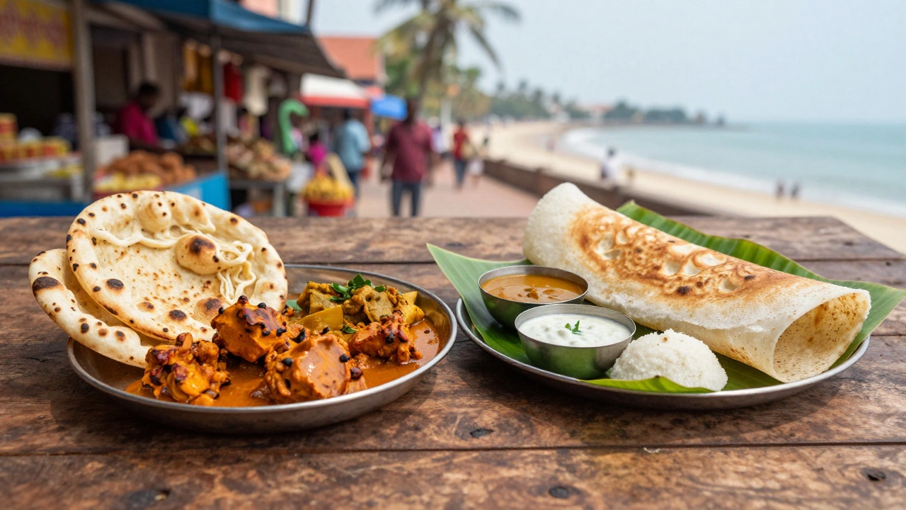 North Indian curries and South Indian banana leaf meal spread
