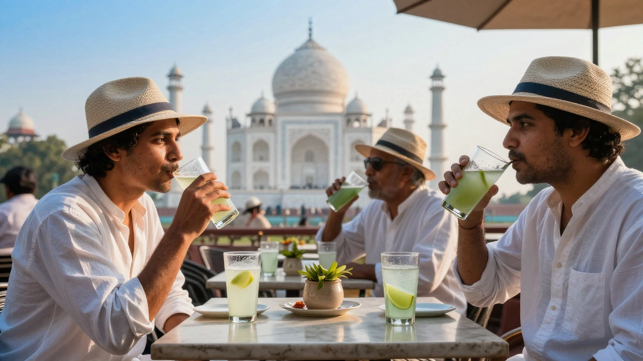 Travelers drinking lemon water in white cotton clothes during early morning