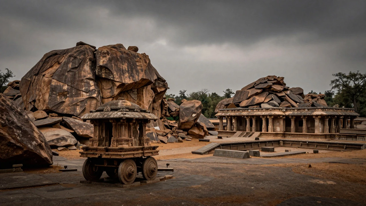 Granite ruins and boulders of the ancient city of Hampi in Karnataka