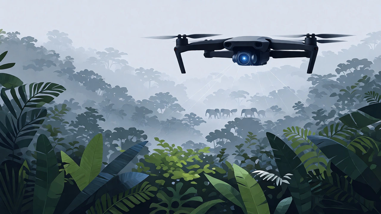 Drone scanning jungle for wildlife conservation